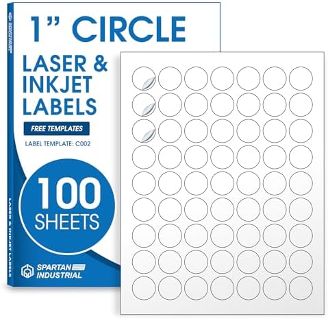1" Round Labels for Laser & Inkjet, Spartan Industrial Template C002 by SpartanIndustrial