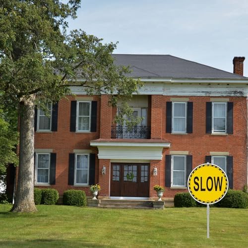 Slow Sign Children At Play 10" x 10" With 28" Long Metal Stakes Road Kids Dogs Playing Please Slow Street Safety Signal Stand Aluminum Outdoor Use Yard Business Home - Image 5