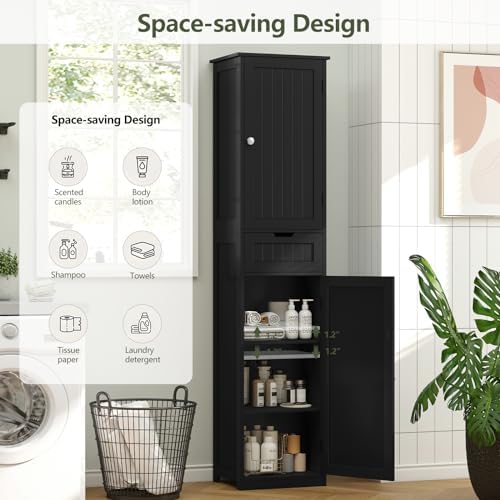 Iwell 66.9" Tall Bathroom Storage Cabinet with 2 Doors & 1 Drawer - Image 4