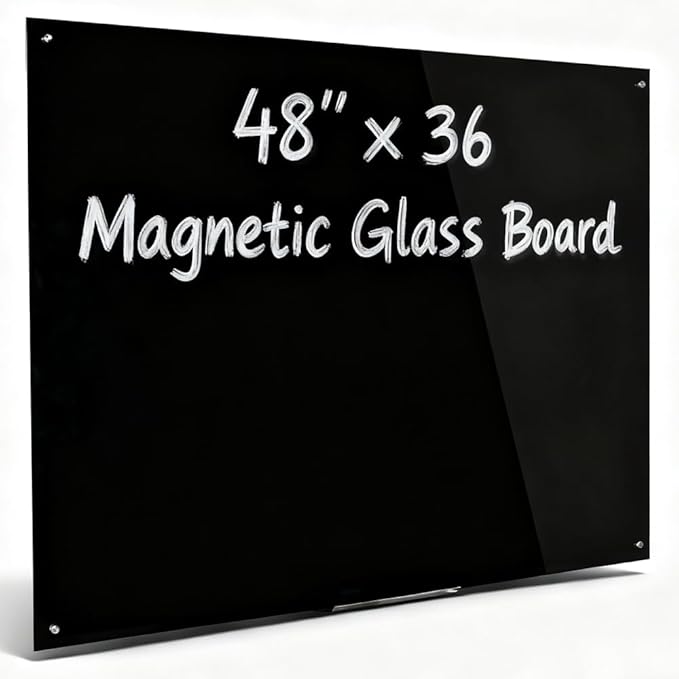 48" x 36" Magnetic Black Glass Board by DexBoard