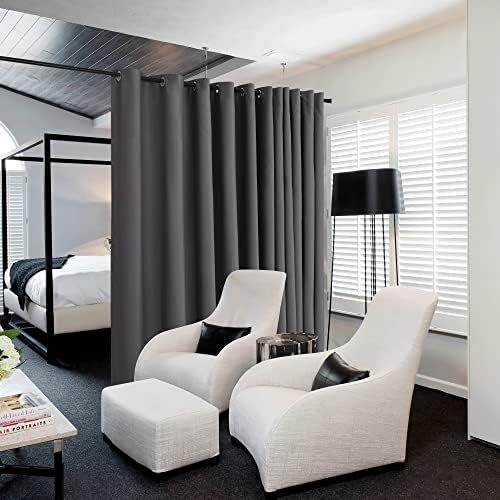 NICETOWN Closet Door Heavy Curtain, Room Dividers Shade Screens Partitions, Extra Large Grommet Top Space Partition Blackout Curtain, Screen Dividers for Rooms (1 Pack, 20ft Wide x 9ft Long, Grey) - Image 2