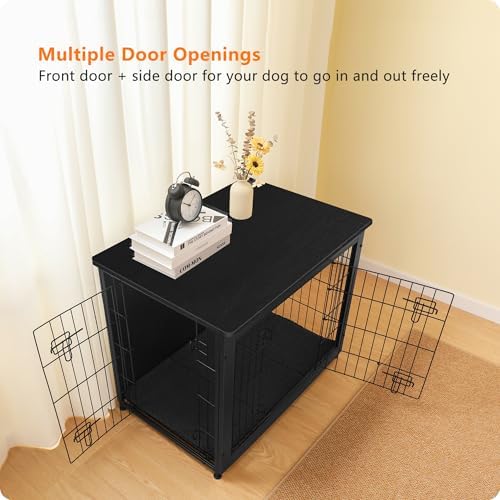 DWANTON 32.5" Dog Crate Furniture with Cushion, Wooden Kennel Table Indoor - Image 2