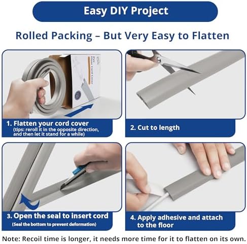 Cord Cover Floor 6ft Grey, PVC Floor Cable Cover, Cord Hider Floor Cord Protector Prevent Cable Trips & Protect Wires, Floor Cable Management Hide Cords on Floor, Cord Cavity - W0.47 x H0.28 - Image 5