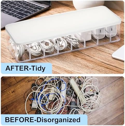 Tatuo Cord Organizer Box with Lid, Clear, White, 2 Pack - Image 4