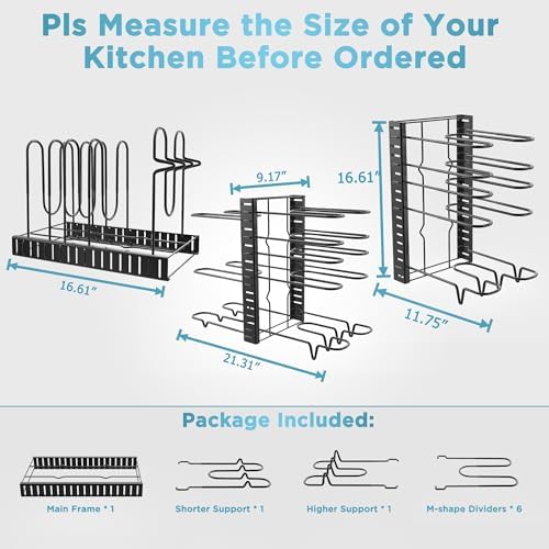 ORDORA Pots and Pans Organizer Under Cabinet 16.6", 8-Tier Adjustable Rack - Image 2