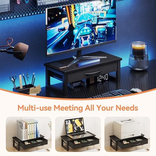 Computer Monitor Stand Riser, Desk Organizers and Accessories with Drawer, 2-Tier Laptop Stand for Desk, Office Organizer Storage, Wood - Image 5