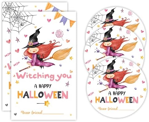 40 Pcs Halloween Theme Stickers - Cute Witch -20 Round & 20 Tag Shaped Self-Adhesive Labels for Party Gifts, Packaging Bags, Envelope Sealing - Party Supplies for Halloween Decoration -A04 by Nuckxy