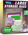 HIBAG 5 Gallon Large Storage Bags, 15” x 18” Resealable Clear Bags with Handle, Extra Large XL Heavy Duty for Clothes Pillow Travel Moving, Pack of 10 by HIBAG
