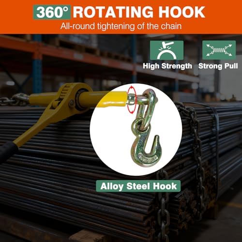 Load Binder with Grab Hook,Ratchet Chain Binders 5/16''-3/8''Tie Downs for Grade 70 Transport Chain,5400LB Safe Working Load,Heavy Duty Ratchet Binders for Towing,Hauling,Flatbed Trailers - Image 6