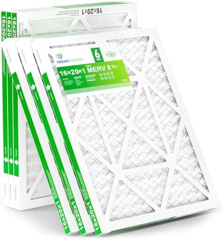 TRIGHTFILTERS 16x20x1 Air Filter 6 Pack, Durable MERV 8 Pleated Home HVAC AC Furnace Filters, Lightweight Compact Air Conditioner Filter Replacement by TRIGHTFILTERS