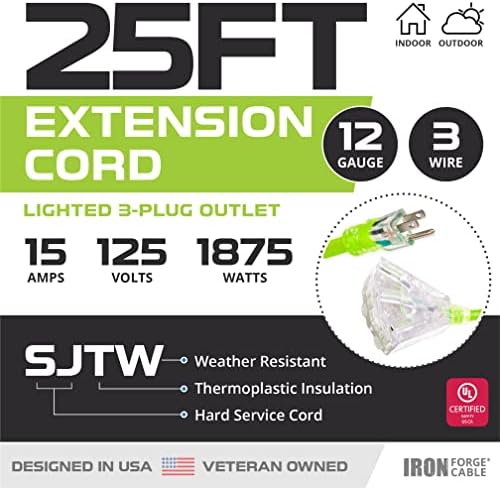 Iron Forge Cable 12 Gauge Extension Cord Multi Outlet, 25 Ft - SJTW - Image 2