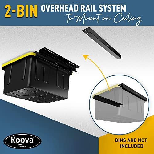 Koova Heavy-Duty Overhead Garage Storage Rack for 2 Bins. Adjustable Width, 80lb Capacity. DIY Safe Ceiling Mount, Easy Install. Fits 27-Gallon Totes. USA Made Pro-Grade Steel. Space Saving Organizer - Image 2