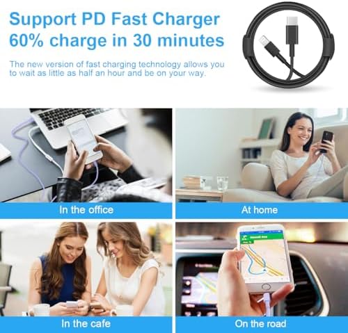 iPhone 14 13 12 Fast Charger 20W PD USB C Wall Charger with 6FT Fast Charging Cable for iPhone 14/14 Pro/14 Pro Max/14 Plus/13/12/11/Pro/Pro Max/Mini/Xs Max/X, iPad - Black - Image 6