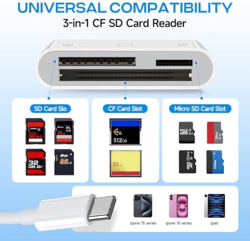 Three Slots USB C SD Card Reader, Type C Digital Camera Adapter - Image 2