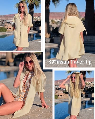 Bsubseach Womens Swimsuit Cover Up Shirt Hooded Beach Dress with Pockets - Image 5
