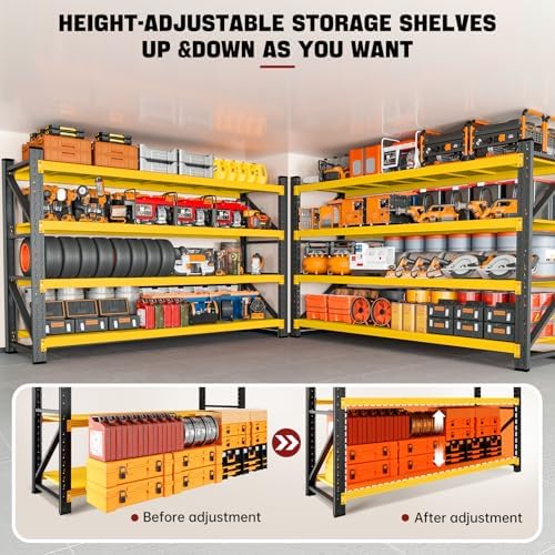 RAVIGIN 5000LBS Storage Shelves,71" W Garage Shelving Heavy Duty Metal Adjustable Garage Shelves, Shelving Units Industrial Shelving for Warehouse,71" W x 24" D x 69" H,Black Yellow - Image 5