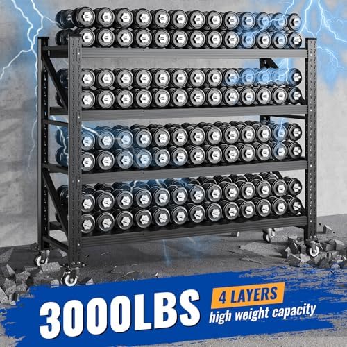 BYNSOE 55" W Storage Shelves with Wheels 3000lbs Garage Metal Shelving Heavy Duty Garage Shelves Adjustable Storage Shelves for Industrial, Factory (Black, 55" W X 23.6" D X 75.5" H) - Image 4