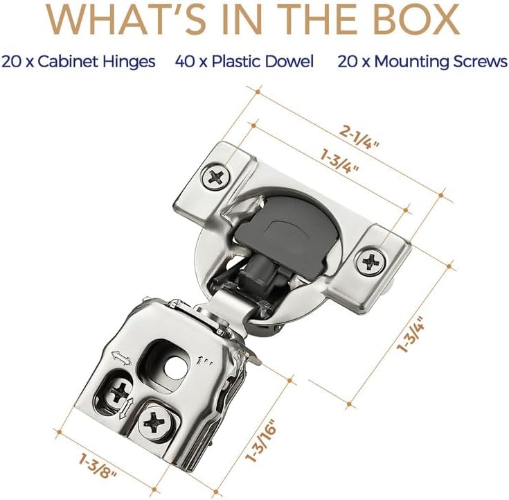 Soft Close Hinges for Kitchen Cabinet Hinges, 1 Inch Overlay, 20 Pack - Image 7