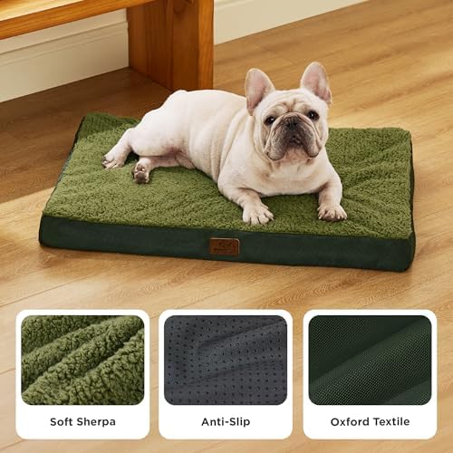Bedsure Washable Dog Bed Medium Size Dog with Comfy Sherpa, 30IN Dark Green - Image 4