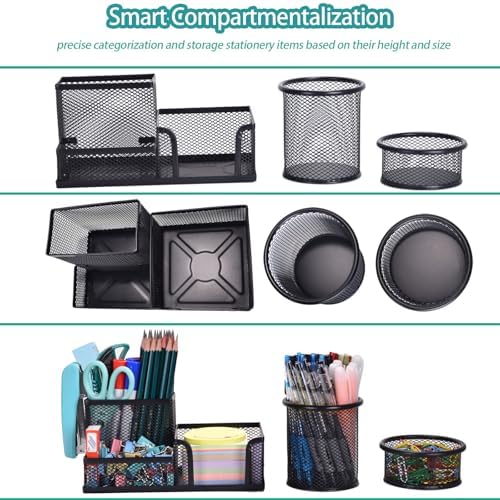 Freewindo Mesh Desk Organizer, Set of 3 Pen Holder Office Desk Accessories with Pencil Holder Sticky Note Holder, Pencil Cup and Paperclips Cup - Image 3