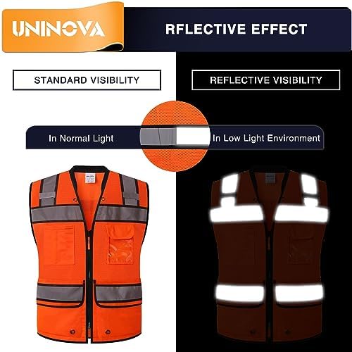 Surveyor Safety Vest Reflective for Men, Class 2 Mesh Safety Vests Reflective with Pockets and Zipper,High Visibility Construction Work Surveyor Vest - Image 3