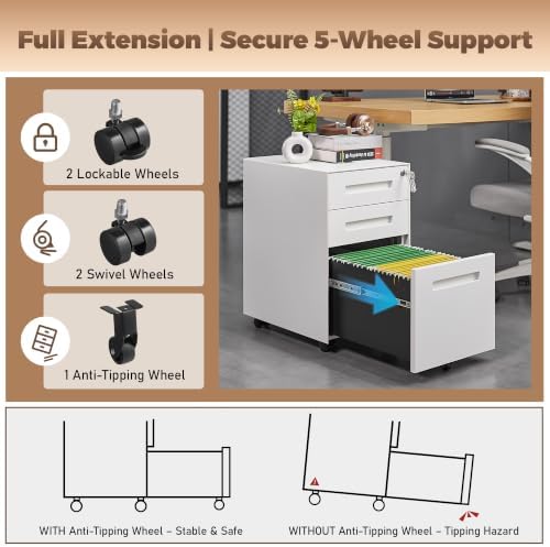 Guizeeopo Fully Assembled Home Office Filing Cabinet with Lock - Image 5