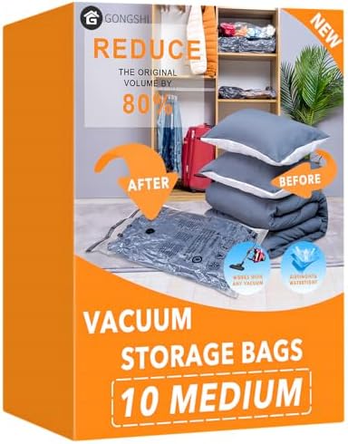 GONGSHI Vacuum Storage Bags for Clothing, 10-Pack, Medium by GONGSHI