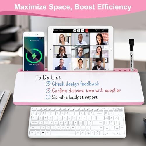 Desktop Glass Whiteboard with Storage, Desk Dry Erase White Board Pink - Image 2
