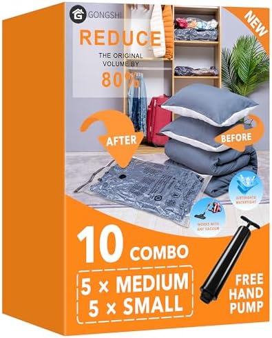 GONGSHI Vacuum Storage Bags for Clothing, 10-Piece, Medium & Small by GONGSHI