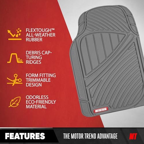 Motor Trend FlexTough Performance All Weather Rubber Car Floor Mats with Cargo Liner – Full Set Front & Rear Odorless Floor Mats for Cars Truck SUV, BPA-Free Automotive Floor Mats (Gray) - Image 4