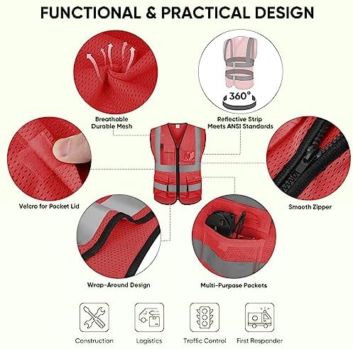 TICONN High Visibility Reflective Safety Vest for Men & Women, ANSI Class 2 - Image 2