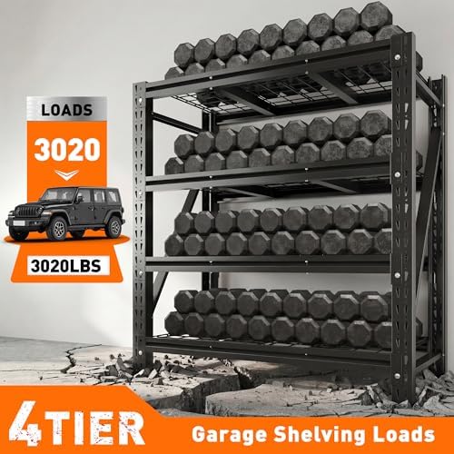 Romorgniz 51.6" W Garage Shelving 3000LBS Heavy Duty Storage Shelves Adjustable Industrial Shelving Large Metal Shelves for Garage Warehouse Basement Shop, 51.6" W x 17.8" D x 72" H, Black, 2PC - Image 4