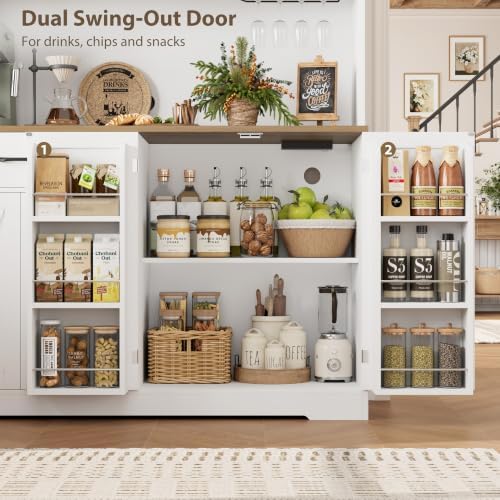 HOSTACK 55" W Kitchen Pantry Storage Cabinet, 72" Tall Hutch Cabinet, White - Image 6