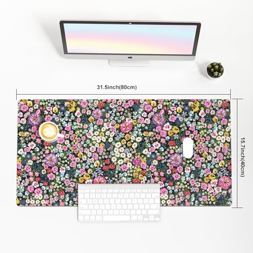 Faux Leather Large Mouse Pad, Office Desk Mat, 31.5"x15.7", Blooming Flower - Image 3