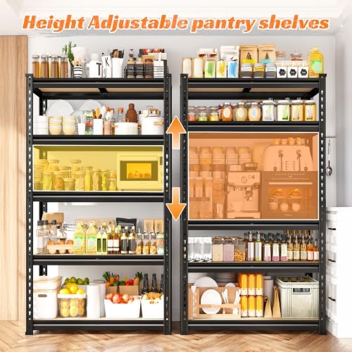 REIBII Set of 3 Storage Shelves 5 Tier Garage Shelving Heavy Duty Load 2000LBS, 60" H x 27.6" W x 11.8" D Adjustable Metal Shelving Unit, Utility Rack Shelf for Basement Pantry Shed Warehouse - Image 5