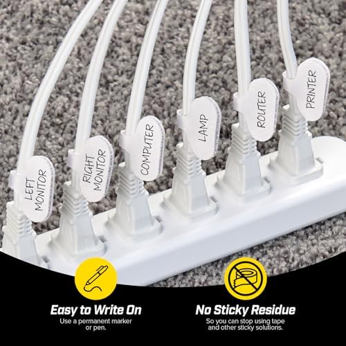 Cable Labels by Wrap-It Storage, Regular, White (36 Pack) - Write On Cord Labels, Wire Labels, Cable Tags and Wire Tags for Cable Management and Electronics, Computers. Great Stocking Stuffer - Image 2