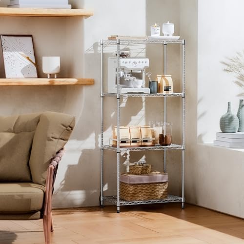 IZEUK 4-Tier Chrome Metal Storage Shelves, Adjustable Wire Shelving Unit Organizer for Kitchen, Bathroom, Home, 1000 lbs, 13.7" D x 23.6" W x 53.4" H - Image 2