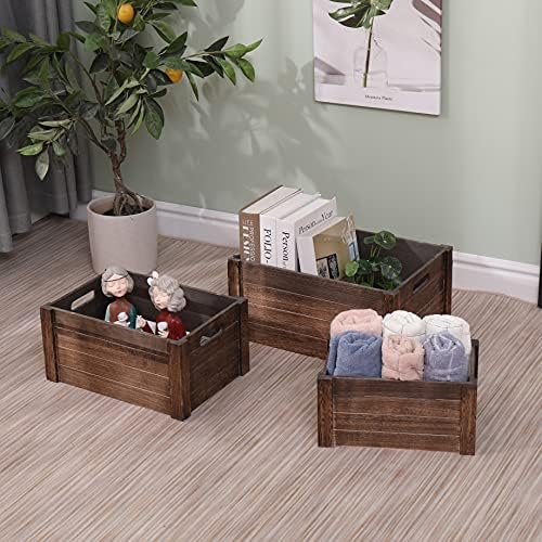 Farmhouse Antique Black Wooden Crate for storage,Rustic Decorative Boxes,Set Of 3 Nesting Wooden Storage Crates For display,Handmade Natural Solid Wood Box (Rustic Black) - Image 5