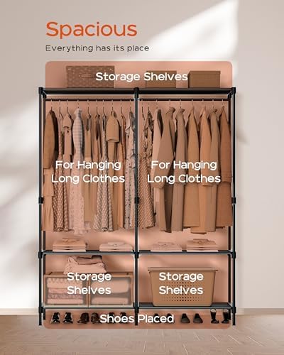 CASAMAYA Clothes Rack, Portable Closet, 54.3 Inch Large Capacity Wardrobe Closet, Clothes Storage Organizer with Shelves and 2 Hanging Rods, Easy to Assembly, Black PCT002B01 - Image 4