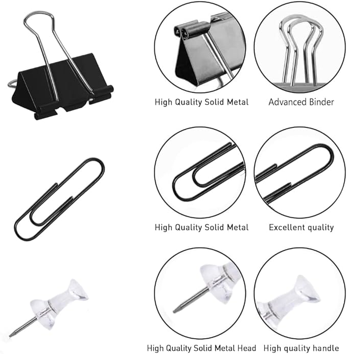 Paper Clips and Binder Clips Set, Metal Assorted Sized Binders - Image 3