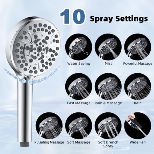 Metal Rain Shower Head with Handheld, 8“ High-Pressure Showerhead,10-Mode - Image 4