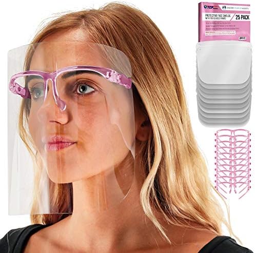 Salon World Safety Face Shields with Pink Glasses Frames (Pack of 25) by TCPGlobal