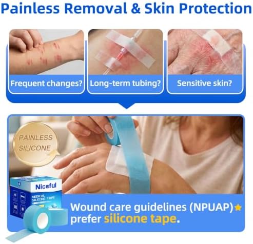 Niceful Silicone Tape, Hypoallergenic, Painless Removal, 1" x5.5Yd 2 Rolls - Image 2