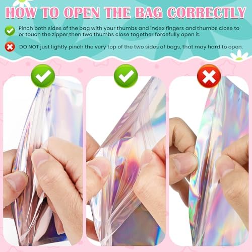 FUNFERY 100 Pack,Round Corner Clear Window Smell Proof Holographic Bags - Image 6