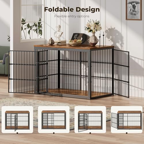 Lyromix 54" Dog Crate Furniture with Foldable Door, Rustic Brown - Image 2