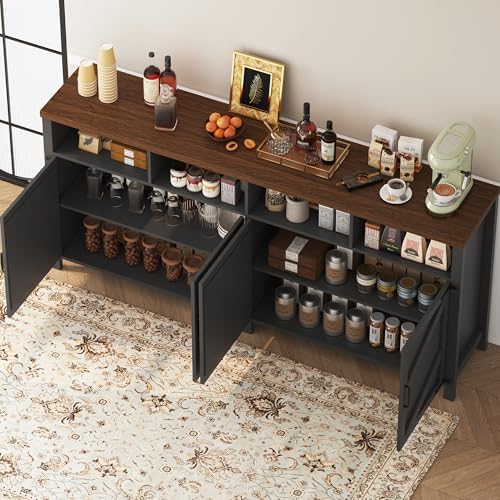 knoworld Buffet Sideboard with Storage Farmhouse, Large Kitchen Storage Cabinet Wood Coffee Bar Cabinet Buffet for Kitchen, Living Room, 63in, Black - Image 4