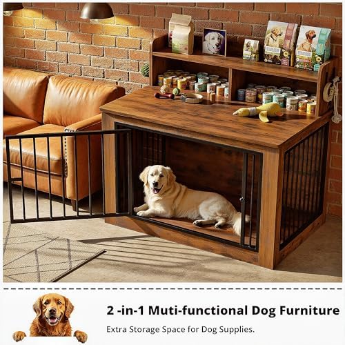 IRONCK 43.3" Extra Large Dog Crate Furniture with Storage Shelf - Image 4