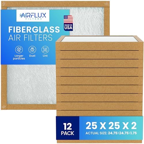Fiberglass Air Filter -25x25x2Air Filter 12 Pack - Non Pleated 25"x25"x2", AC Filters for Home, Fiberglass, HVAC filters, Heater, Furnace Catcher for Dust - 1 YEAR SUPPLY by Unknown