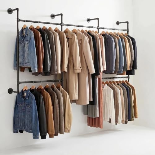 Industrial Pipe Clothing Rack, Wall Clothes Rack, Garment Bar, Hanging Rod by DOFURNILIM