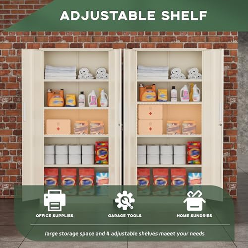 Greenvelly Metal Storage Cabinets, 72” Steel Garage Storage Cabinet with Doors and 4 Shelves, Metal Tool Cabinet, Steel Filing Cabinet for Home Office, Basement, Garage, School(Grey) - Image 4